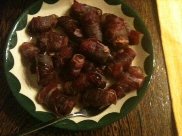 Dates wrapped in bacon